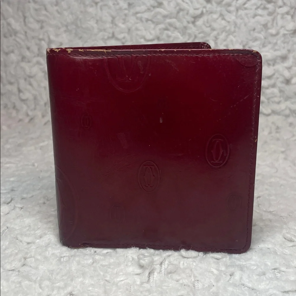 Cartier Vintage Limited Edition Happy Birthday Monogram Bordeaux Bi-fold Wallet